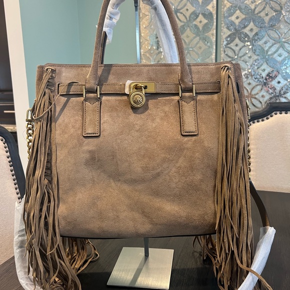 NWT Michael Kors Hamilton Large Fringe Suede Satchel - Picture 2 of 13